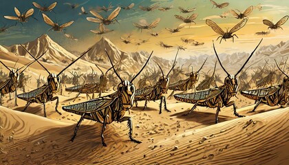 Titel: Exodus: The Plague of Locusts - God's Eighth Plague on Egypt. Bible. - obrazy, fototapety, plakaty