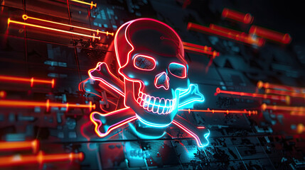 Cyber attack with skull symbol digital concept