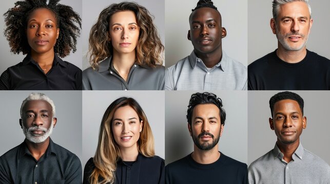 portraits of man and women of different ethnicities, colleagues or employees or random chosen people