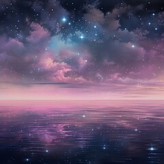 A black sky pink background light water and stars