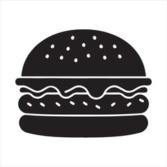 hamburger , black isolated silhouette, Fast food icon. Vector illustration, Burger vector silhouette illustration, Burger Food vector, Restaurant Burger silhouette illustration black color