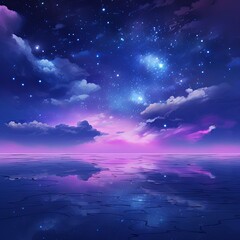 A black sky purple background light water and stars