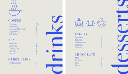 Cafe brochure vector, coffee shop menu design. Restaurant menu design. Drink and Dessert menu - 762417137