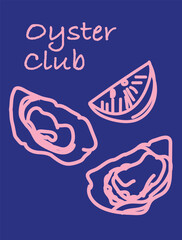 Hand drawn illustration of Oysters and Lemon. Oyster Poster - 762417170