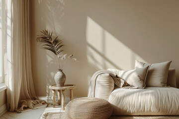 Minimalist Living Room Interior with Beige Sofa and Elegant Décor