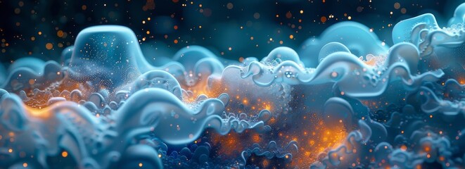 This close-up view shows a detailed look at a blue and yellow substance, highlighting its intricate patterns and textures. The colors blend seamlessly, creating a visually striking composition.