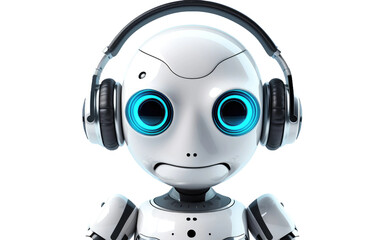 Robot With Earphones Isolated on Transparent background.