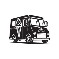 Dynamic Ice Cream Truck Set of Silhouette - Spreading Sweetness and Smiles with Ice Cream Truck Illustration - Minimallest Ice Cream Truck Vector
