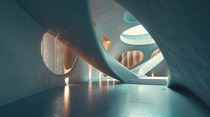 Futuristic architecture interior hall