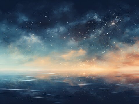 A black sky tan background light water and stars