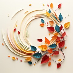 Autumn leaves falling in paper cut style minimalist breeze colorful swirl