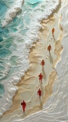 Bright paper cut of a morning beach joggers club