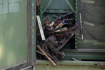 A Multitude of Electric and Telephone Signal Cables Tangled Together in the Signal Box