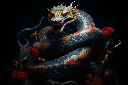 Agile Samurai serpent snake creature. Art danger. Generate Ai