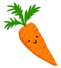 Cartoon of Cute Happy Carrot. Hand Drawn Kawaii Style Carrot Isolated on a White Background. Print with Funny Vegetable.  - 762420304