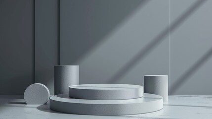Abstract rendering 3d shape for products display presentation. Modern white and grey cube pedestal podium with empty room