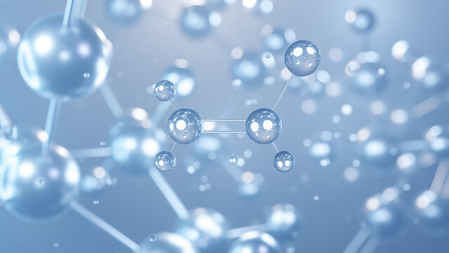 vinyl chloride molecular structure 3d, flat model, organochloride, structural chemical formula view from a microscope
