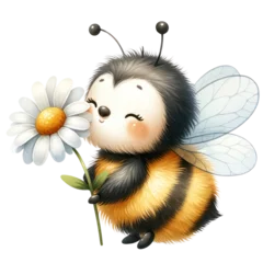 Fotobehang Cute bee with honey watercolor illustration , Bee and honey watercolor clipart © Samita
