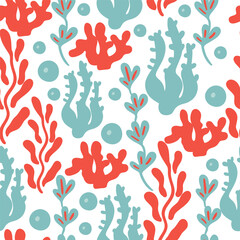 Corals seaweed seamless pattern flat design