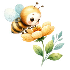 Cute bee with honey watercolor illustration , Bee and honey watercolor clipart - obrazy, fototapety, plakaty