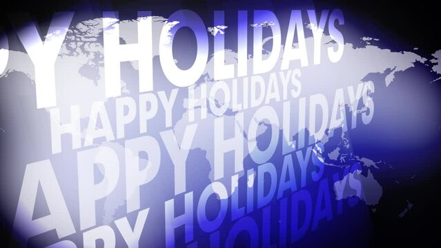 Background with happy holidays text world map and festive season theme for display inspiration, and enjoyment