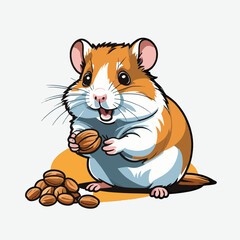 cute hamster eat nut vector isolated