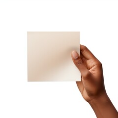 A hand holding an ivory paper isolated on white background, elements