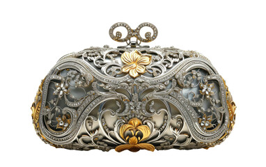 Metallic Wedding Purse, Ornate clutch-silver gold bridal clutche Isolated on Transparent background.