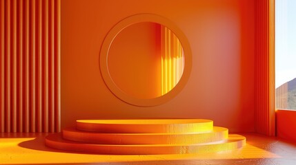 Orange podium and minimal abstract background, 3d rendering geometric shape
