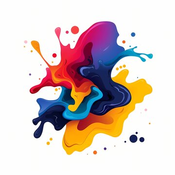 Colorful ink splashes merging into an artistic and abstract flat illustration style logo.