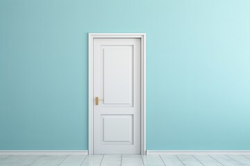 A white door next to a light azure wall
