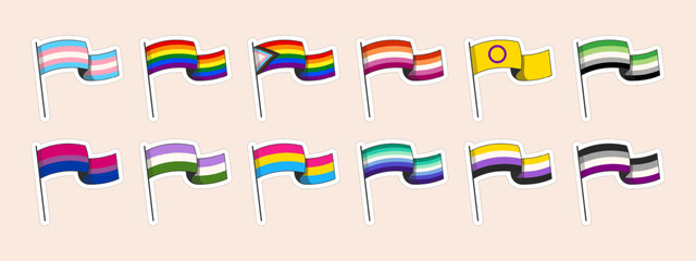 Collection of LGBT sexual identity pride flags. Rainbow flag set. Vector illustration