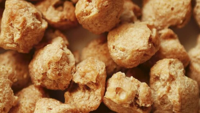 Dehydrated soy texture. Vegan meat. Food background	