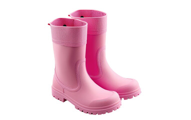 Pink long ankle boots, Pink Rubber Boots Isolated on Transparent background.