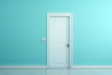 A white door next to a light cyan wall