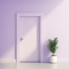 A white door next to a light lilac wall