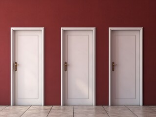 A white door next to a light maroon wall