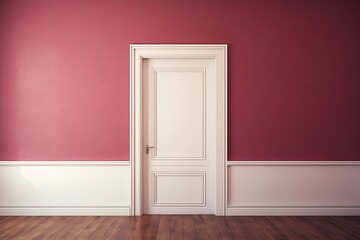 A white door next to a light maroon wall