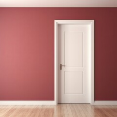 A white door next to a light maroon wall