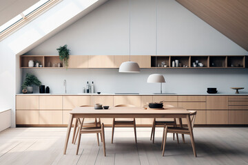 A functional, stylish kitchen Scandinavian design. Modern light marble wood.