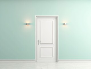 A white door next to a light mint wall