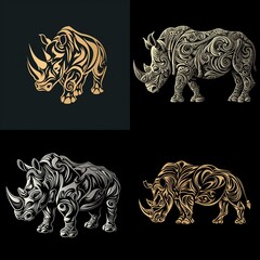 An intricately designed vector logo featuring a rhinoceros, embodying strength and resilience.