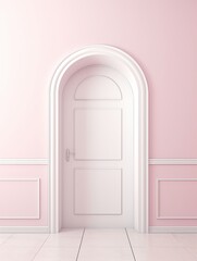 A white door next to a light pink wall