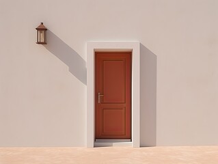 A white door next to a light red wall