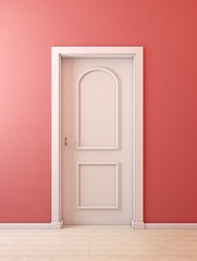 A white door next to a light red wall
