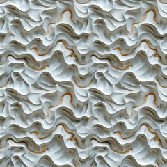 Abstract 3D wavy wave background with spherical elements, seamless pattern design.