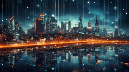 Modern city panorama abstract concept of internet