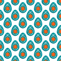 Illustration on theme seamless celebration holiday Easter with hunt colorful bright eggs