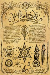 Witchcraft Old Book Page with Magic Spells