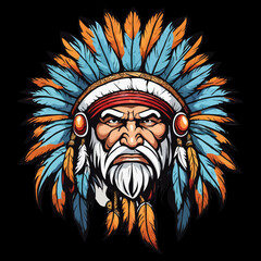 Obraz premium Indian head mascot, transparent background.